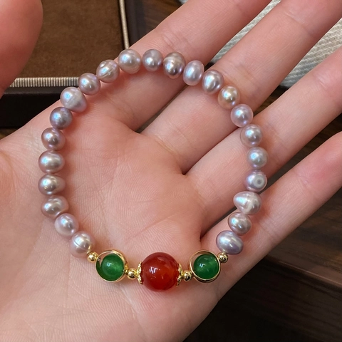 Süßwasserperlen Armband Mit Rotem Achat Und Grünem Chalcedon Retro Chinesischer Stil Perlen Schmuck Für Damen Elegant