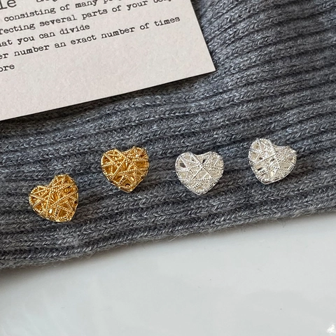 Hollow Woven Heart Stud Earrings Irregular Geometric Mesh Design With 925 Sterling Silver Earring Post For Women Minimalist