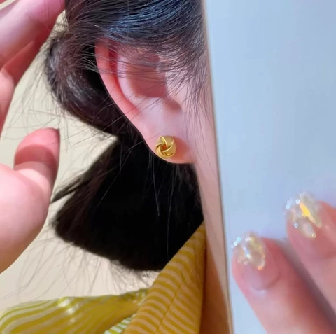 Boucles Oreilles Clous Nœud Cuivre Mat Géométrique Minimaliste Brossé Style Vintage Bijoux Français Pour Femmes Élégant