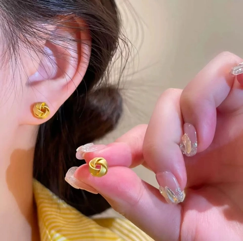 Boucles Oreilles Clous Nœud Cuivre Mat Géométrique Minimaliste Brossé Style Vintage Bijoux Français Pour Femmes Élégant