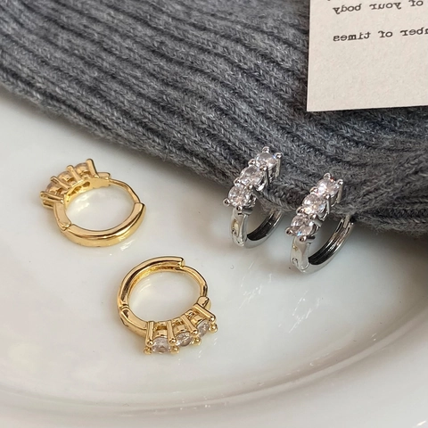 Luxus Huggie Hoop Ohrringe Kupfer 18K Vergoldet Zirkonia Minimalistisch Mit 925 Sterling Silber Ohrstecker