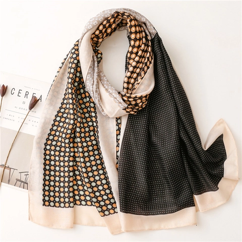 Sciarpa da Donna Vintage in Poliestere Patchwork con Quadrifogli Pois Stampe Geometriche Parasole Scialle da Spiaggia