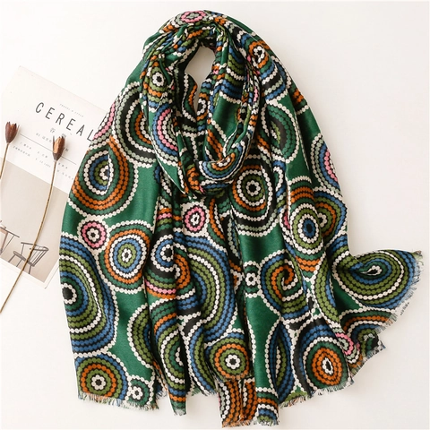 Ethnic Style Scarf Shawl Soft Polyester Satin Cotton Feel Kaleidoscope Concentric Circle Pattern Bohemian Wrap For Women