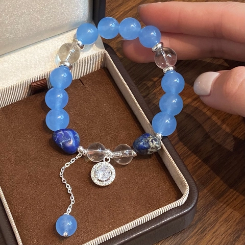Bracciale Di Perline Rame Pietra Naturale Acquamarina Lapislazzuli Cristallo Ciondolo Strass Regolabile Bohemien Elegante Donne
