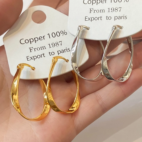 Pendientes De Aro Geométricos Retorcidos Cobre Metal Minimalista Forma De Ola Gota Joyería Para Mujeres