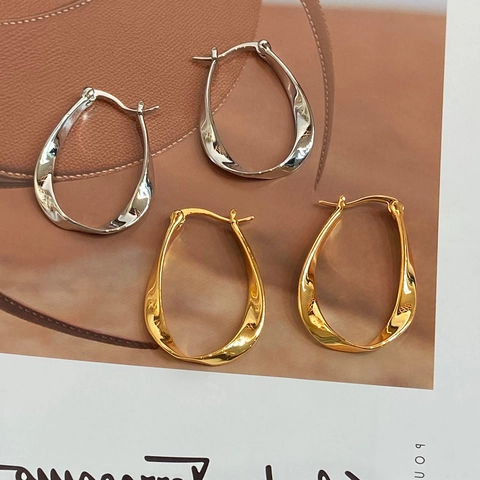 Pendientes De Aro Geométricos Retorcidos Cobre Metal Minimalista Forma De Ola Gota Joyería Para Mujeres