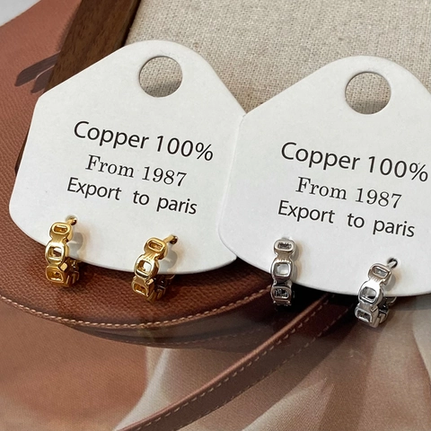 Orecchini Huggie Hoop In Rame Con Motivo A Catena Cubana Traforata Geometrici Minimalisti Vintage Chic Per Donne