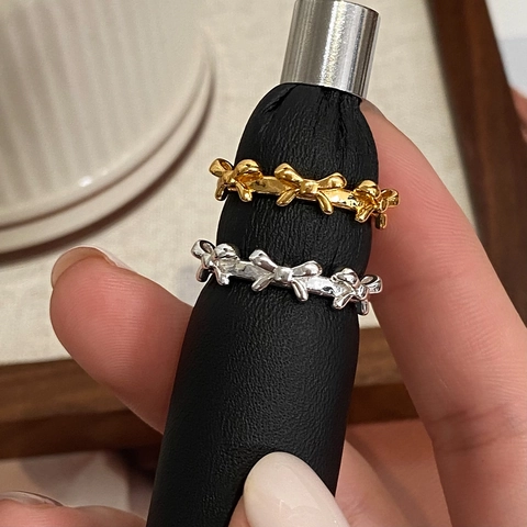 Bow Knot Adjustable Open Ring Copper Minimalist Sweet Fashion Niche Design Jewelry For Women