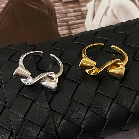 Twisted Ribbon Butterfly Bow Adjustable Open Ring Copper Minimalist Chic High Polish Jewelry For Women