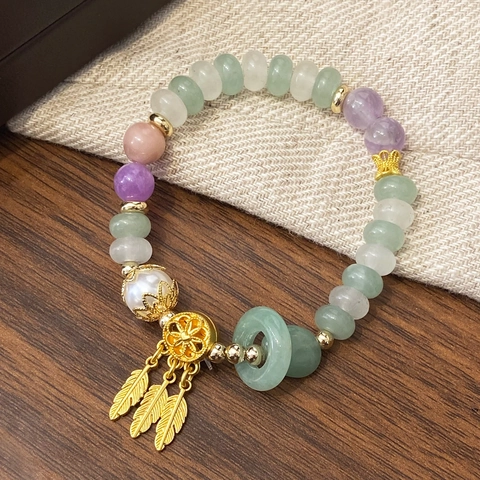 Bracciale Di Perline In Pietra Naturale Con Ciondoli A Foglia Di Piuma In Lega Perline Multicolore Gioielli Etnici Retro