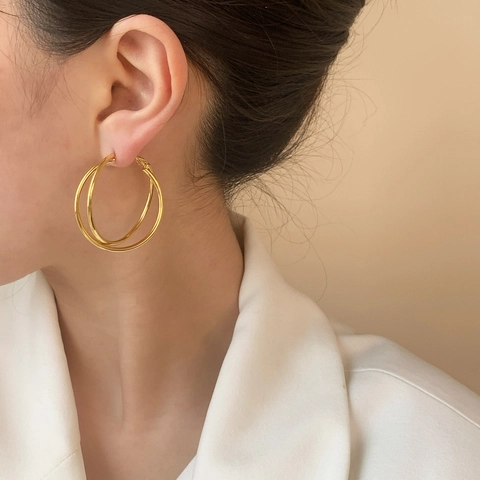 Verflochtene Zweischichtige Creolen Kupfer Vergoldet Versilbert Minimalistisch Nische Luxus Großer Kreis Schmuck Für Frauen