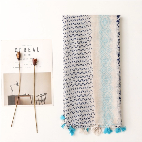 Floral Print Scarf Lightweight Polyester Voile Shawl Wrap With Tassel Trim Elegant Long Neck Kerchief For Women