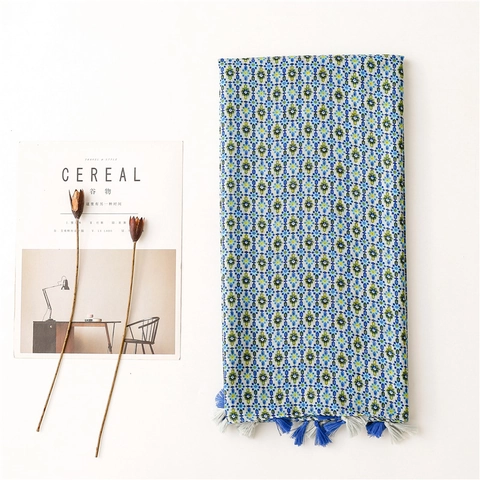 Bohemian Floral Print Scarf Polyester Voile Shawl With Tassels Sun Protection Lightweight Ethnic Style For Women