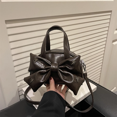 Damen Mode Schleife Handtasche Stern Niete PU Leder Tragegriff Umhängetasche Süß Cool Y2K Stil Schultertasche Für Mädchen Damen