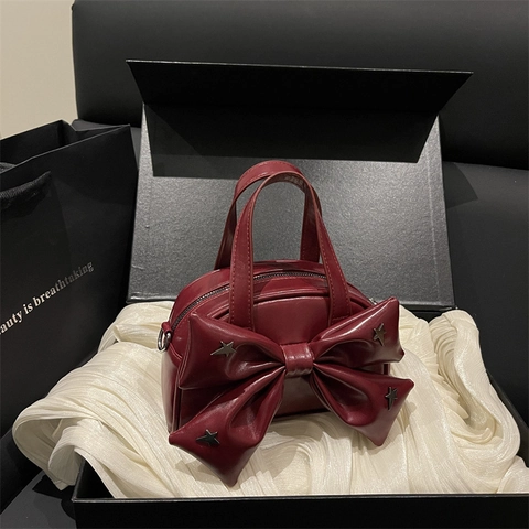 Damen Mode Schleife Handtasche Stern Niete PU Leder Tragegriff Umhängetasche Süß Cool Y2K Stil Schultertasche Für Mädchen Damen
