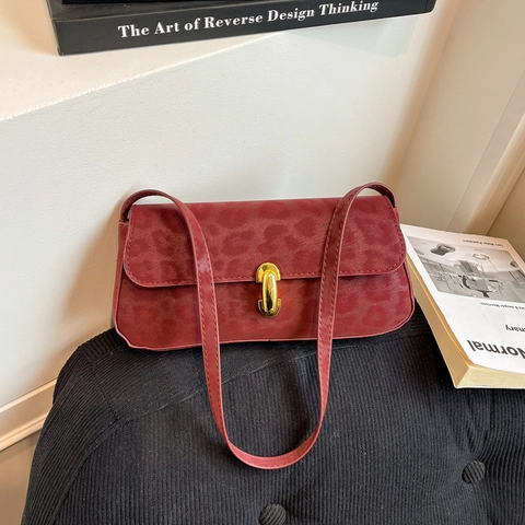 Vintage Leopardenmuster Unterarmtasche Damen Mode Baguette Tasche Mit Goldener Metallschnalle Wildleder Textur Handtasche