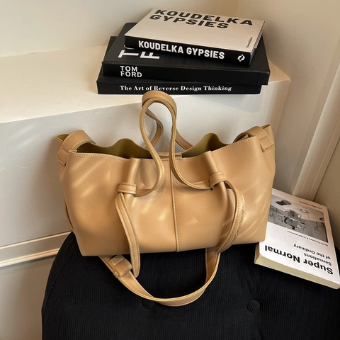 Damen Plissierte Einkaufstasche Mit Großer Kapazität Aus PU-Leder Mit Knotengriff Lässige Schultertasche Für Damen