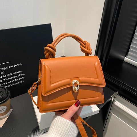 Women Urban Minimalist PU Leather Shoulder Bag Knot Handle Metal Lock Underarm Handbag Solid Color Elegant Commuting Bag