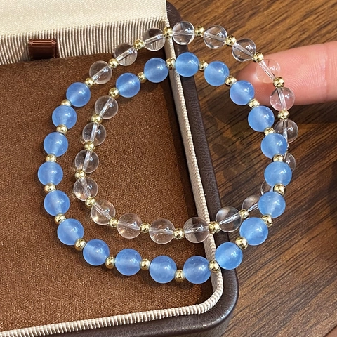 Bracciali Di Perline A Doppio Strato Pietra Naturale Cristallo Lega Placcata Oro Gioielli Eleganti Per Donna