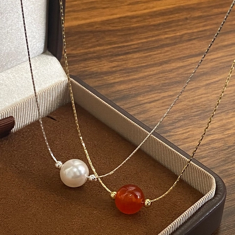 Collana Minimalista A Catena Di Serpente Con Perla Artificial Di Agata Rossa E Perla Artificial Sintetica Gioielli Eleganti Da Donna Rame