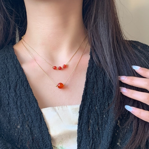Collana Con Pendente Perla Artificial Agata Rossa Rame Placcato Oro Reale Catena Per Clavicola Per Donna Gioielli Eleganti Semplici