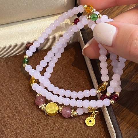 Amethyst Beaded Bracelet Natural Stone Multi Layer Wrap Gold Coin Pendant Fresh Style Healing Crystal Jewelry For Women