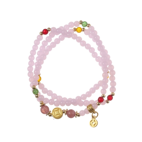 Amethyst Beaded Bracelet Natural Stone Multi Layer Wrap Gold Coin Pendant Fresh Style Healing Crystal Jewelry For Women