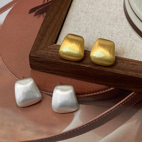 Orecchini A Lobo Trapezio Vintage Con Perno In Argento Sterling 925 Placcati Oro Spazzolato Gioielli In Rame Donna