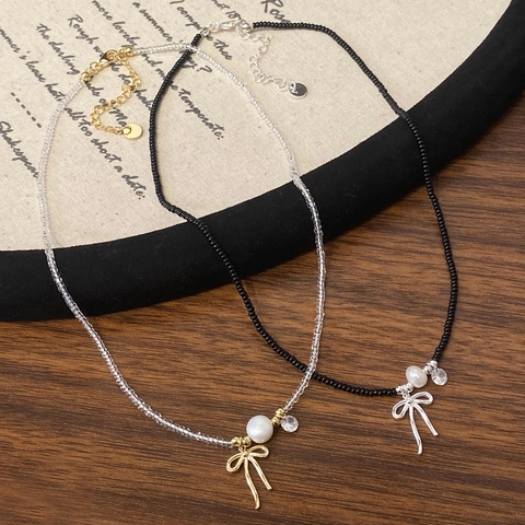 Elegante Collana Di Perline Con Fiocco In Rame E Perla Artificial Girocollo Placcato Oro Per Donna Gioielli Chic