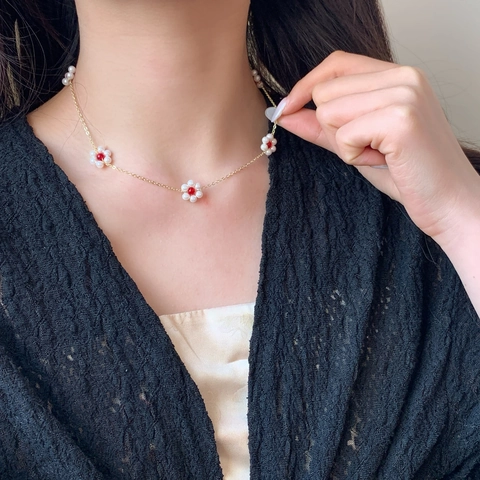Collana Con Pendente A Fiore Rame Placcato Oro Perla Artificial Finta Margherita Regolabile Gioielli Eleganti Per Donne