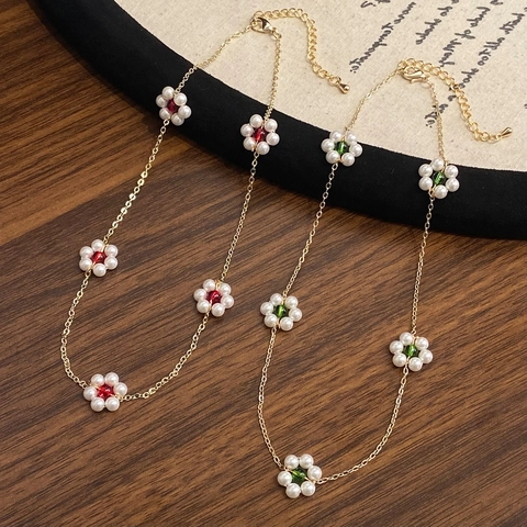 Collana Con Pendente A Fiore Rame Placcato Oro Perla Artificial Finta Margherita Regolabile Gioielli Eleganti Per Donne