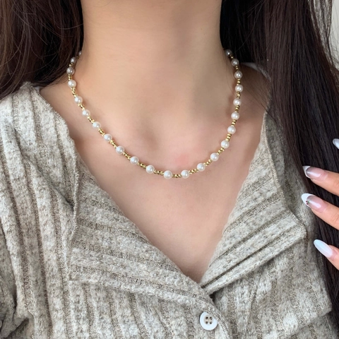Elegant Y-Shape Adjustable Artificial Pearl Necklace Copper 14k Gold Plating White Artificial Pearls Minimalist Clavicle Chain For Women