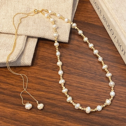 Collana A Y Con Perle D'acqua Dolce Per Donna Regolabile Lariat Chiusura A Scorrimento Lega Placcata Oro Elegante