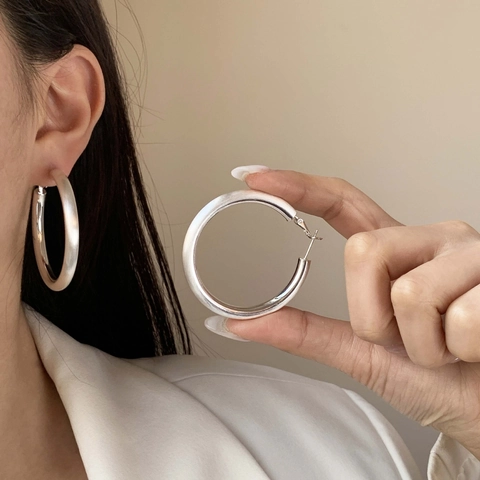 Chunky Hoop Ohrringe Gebürstetes Kupfer Große Geometrische Minimalistische Runde Schmuck Für Frauen Gold Silber Plattiert Elegant