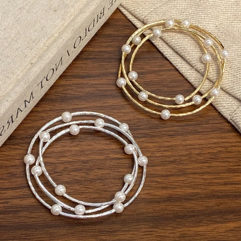Elegant Copper Necklace With White Artificial Pearls Wave Design Minimalist French Style Clavicle Chain For Women