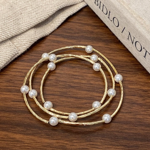 Elegant Copper Necklace With White Artificial Pearls Wave Design Minimalist French Style Clavicle Chain For Women