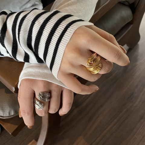 Multi Layer Gevlochten Ring Koper Verstelbaar Open Spiraal Textuur Minimalistisch Retro Geometrische Sieraden Vrouwen