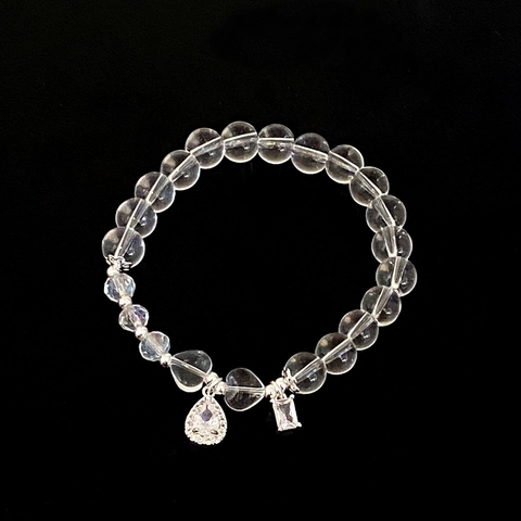 Transparent Crystal Beaded Bracelet With Zircon Teardrop Pendant Thick Silver Plated Copper Minimalist Jewelry For Women Gift