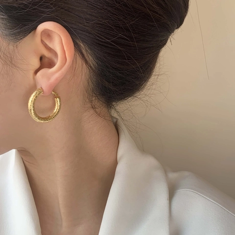 Orecchini A Cerchio In Rame Placcato Oro Texture Sabbiata Geometrici Minimalisti Gioielli Quotidiani Per Donna