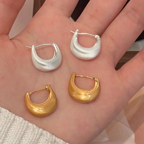 Pendientes De Aro Cepillados En Forma De U Con Poste De Plata De Ley 925 Cobre Mate Gota De Agua Para Mujeres