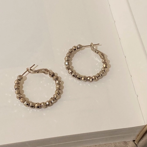 Orecchini A Cerchio Geometrici Rame Testurizzato Perlina Sfaccettata Cerchio Intrecciato Metallo Donne Gioielli Moda