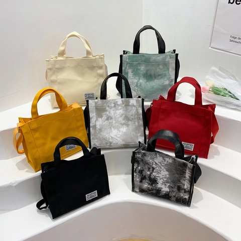 Women Casual Canvas Tote Bag Contrast Color Tie Dye Marble Print Shoulder Bag With Adjustable Strap Large Capacity Handbag