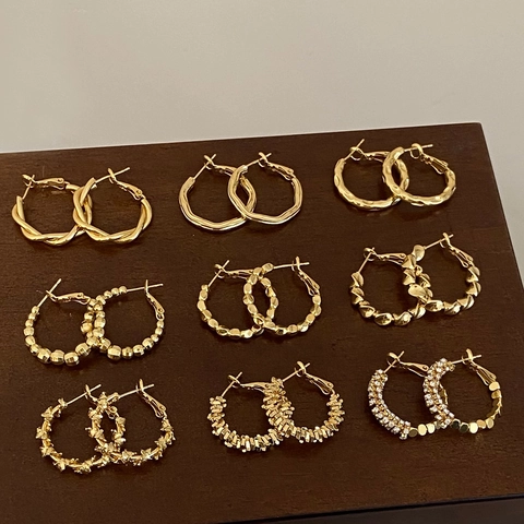 Gold Plated Copper Hoop Earrings Textured Twist Hammered Lightweight Luxury Minimalist Niche Jewelry Accessories For Women