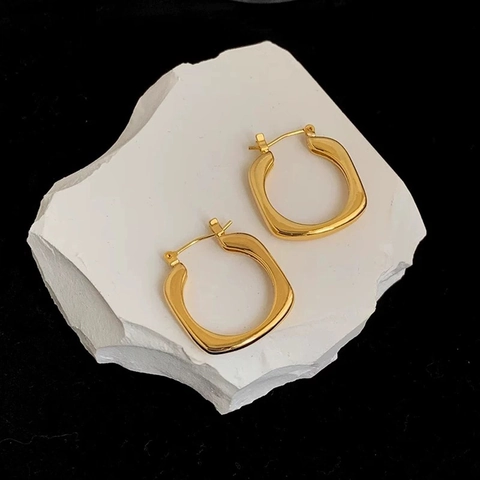 Geometrische Onregelmatige Koperen Oorbellen Minimalistisch Verguld Moderne Vierkante Hoops Dames Elegante Sieraden