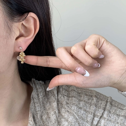 Orecchini A Lobo Con Perline A Grappolo Francesi 100% Rame Forma Di Uva Minimalista Placcato Oro Argento