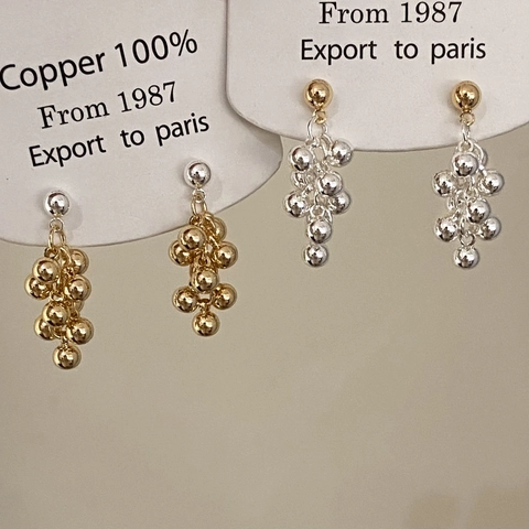 Orecchini A Lobo Con Perline A Grappolo Francesi 100% Rame Forma Di Uva Minimalista Placcato Oro Argento