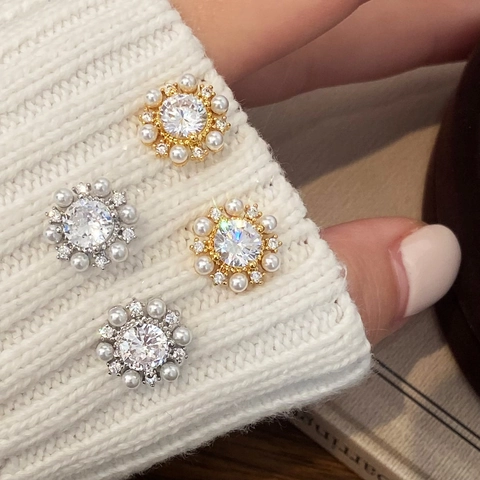 Orecchini A Lobo A Fiore In Zircone Con Künstliche Perle Artificiali E Perno In Rame Per Donna Gioielli Eleganti Regalo