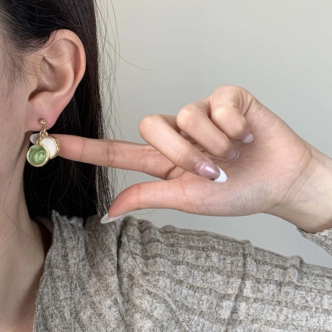 Orecchini Pendenti Tondi Rame Placcato Oro Smalto Colore Contrasto Geometrico Gioielli Eleganti Da Donna