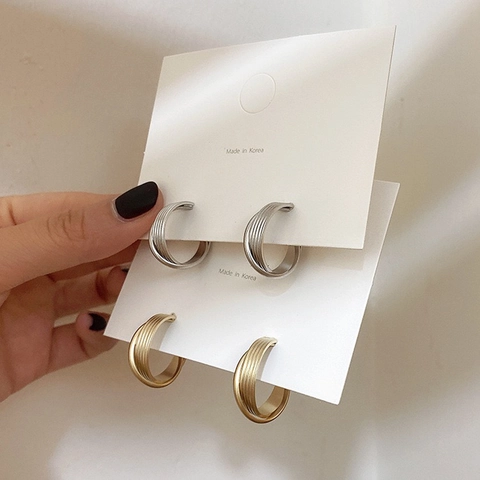 Orecchini Geometrici A Strati Multipli Incrociati Strutturati Perno In Rame Opaco Lucido Oro Argento Vintage Lusso Donne