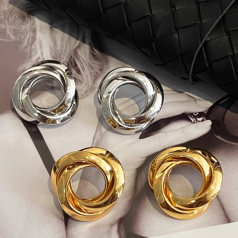 Orecchini A Cerchio Tripli Intrecciati 100% Rame Con Perno In Argento Sterling 925 Geometrici Minimalisti Donna
